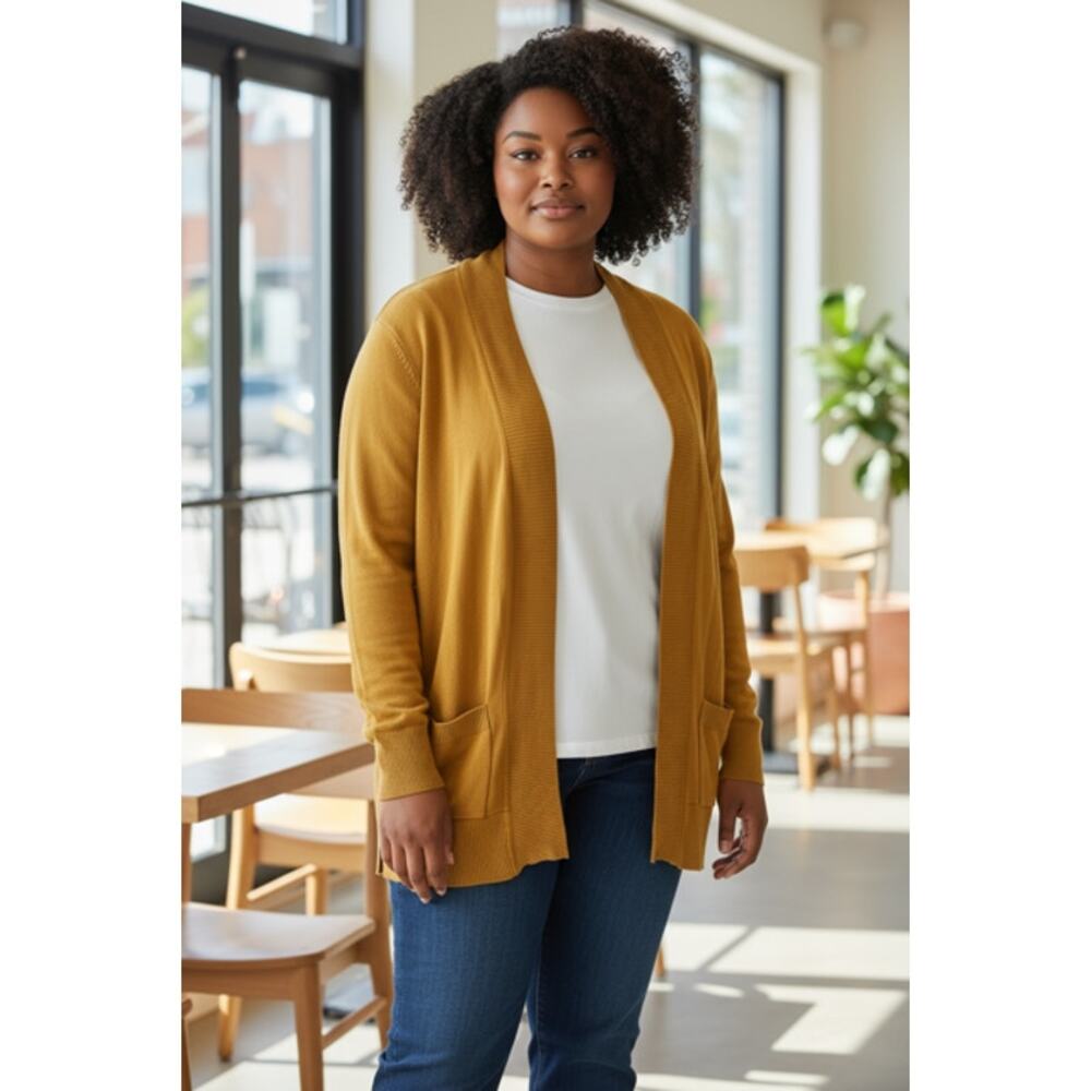 Cielo Women’s 2XL Open Front Cardigan Sweater NWT –Mustard Gold Lightweight Knit